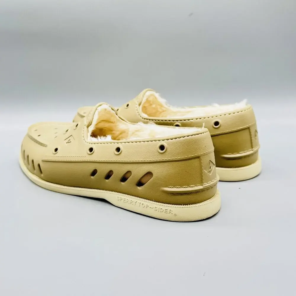 Sperry Shoes Mens 9 Beige Faux Fur Lined Top Sider Boat Casual Comfort